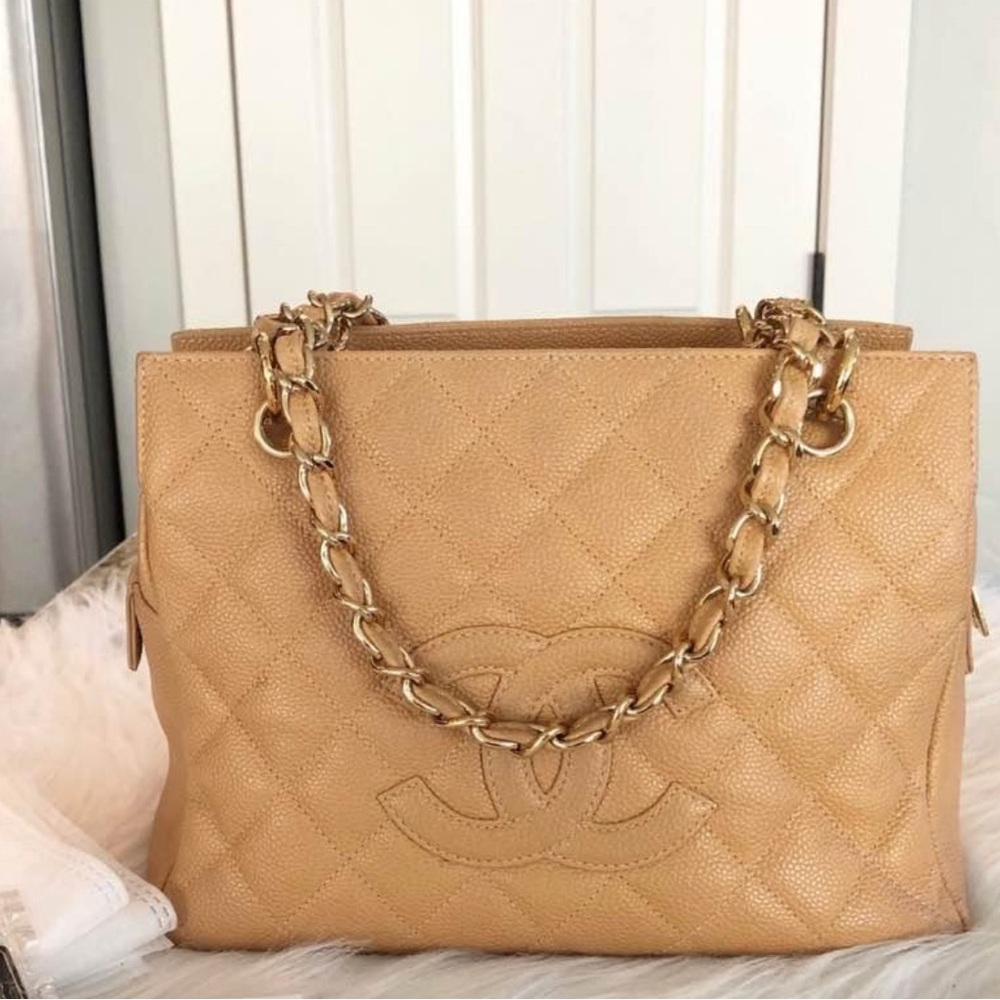 CHANEL Beige Quilted Caviar Petite Timeless Tote